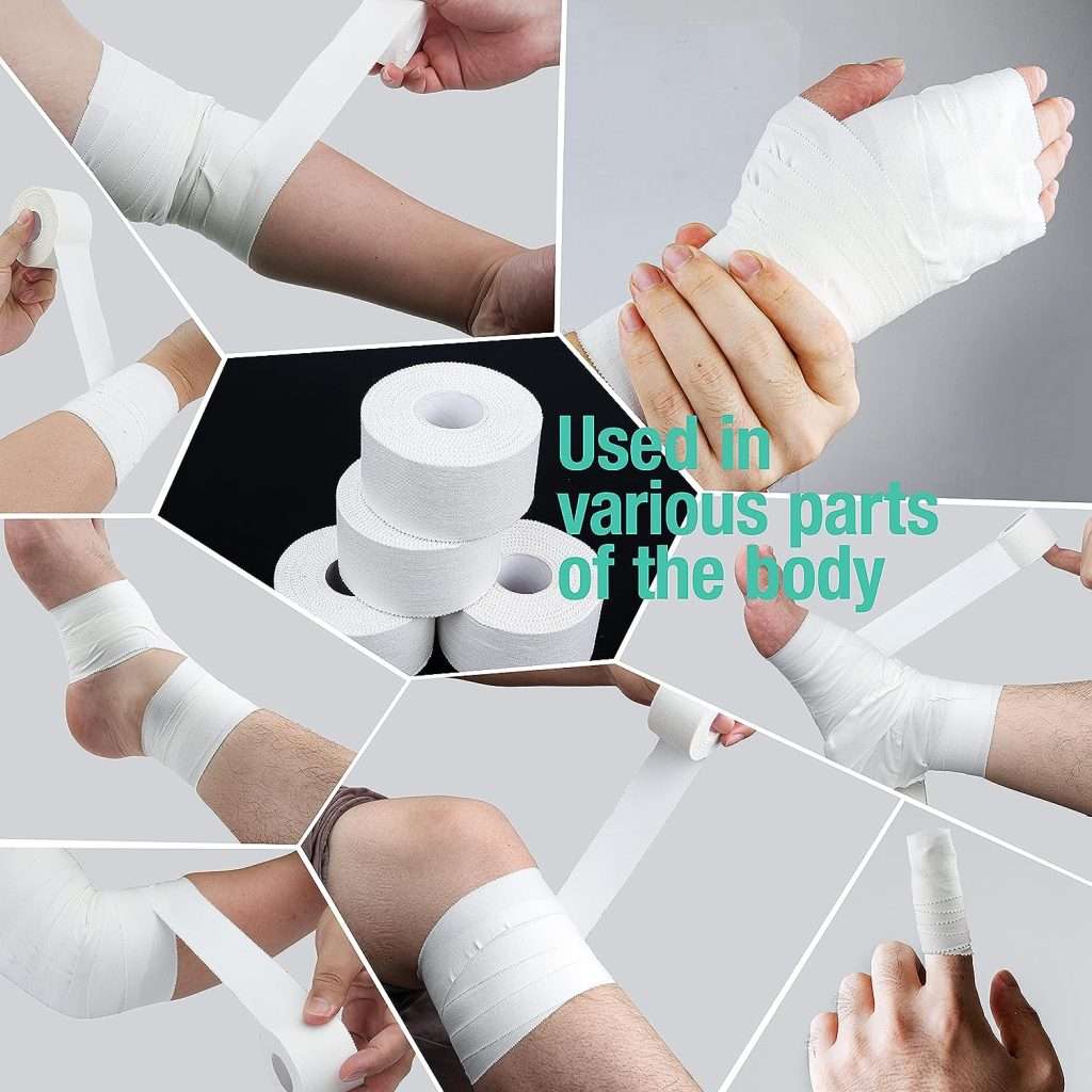 (3 Pack) White Athletic Sports Tape, Very Strong Easy Tear No Sticky Residue Tape for Athlete  Sport Trainers  First Aid Injury Wrap,Suitable for Bats,Tennis,Gymnastics  Boxing（1.5in X 35ft）