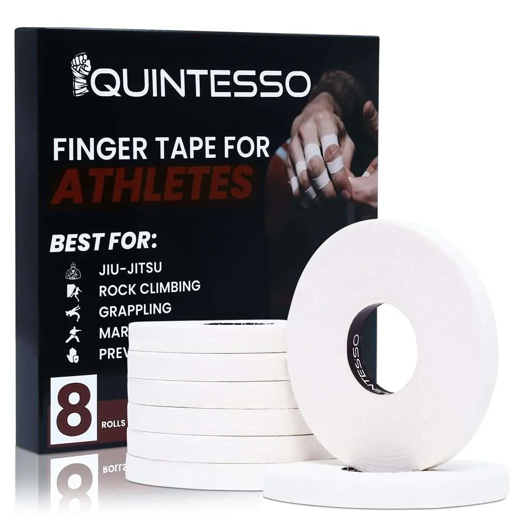8 Pack Finger Tape | Residue Free Skin Friendly Strong Athletic Sports Tape | 0.3” x 45 Feet for Rock Climbing BJJ Jiu Jitsu Grappling MMA Martial Arts Volleyball Weight Training Wrestling Hand Tape