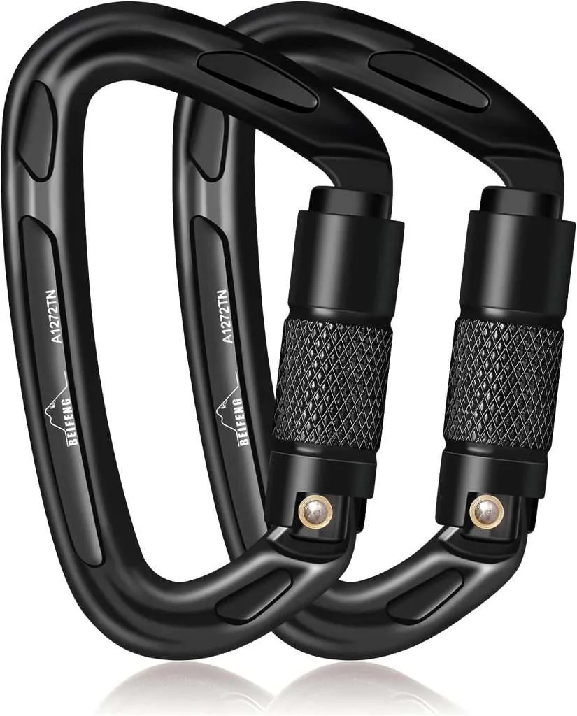 BEIFENG Auto Locking Carabiner 25KN Professional Rock Climbing Carabiner Obtained UIAA Certification Heavy Duty Carabiners Suitable for Rock Climbing, Camping,Rappelling,Rescue All Black Carabiner