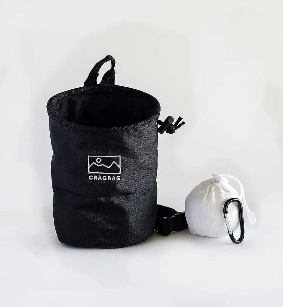 Cragbag Rock Climbing Bag + Chalk Ball + Carabiner - Made with Lightweight Nylon Material, Large Zipper Pocket for Cell Phone, and Elastic Brush Holder by The Bramble Company