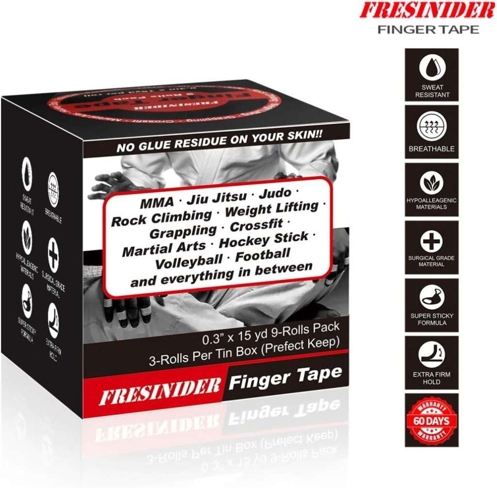 FRESINIDER Finger Tape - Strong Athletic Tape | 0.3” x 45 Feet (9 Pack) Tin Set | No Sticky Residue | for Rock Climbing, BJJ Jiu Jitsu, Grappling, Judo, MMA, Rock Climbing and Martial Arts (Pink)