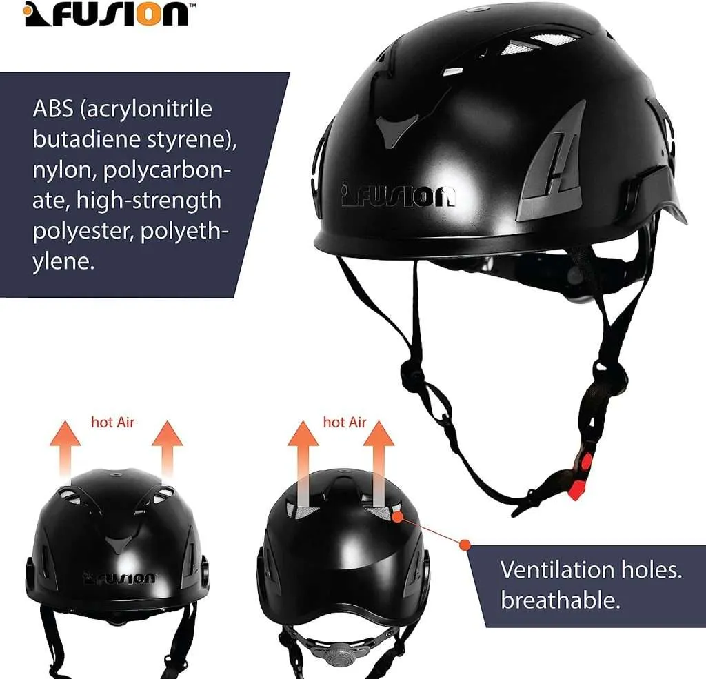 Fusion Climb Meka II Climbing Bungee Zipline Mountain Construction Safety Protection Helmet Black,Black, Black,6.25-Inch H x 10.3-Inch L x 8.25-Inch W,SP-HH-2001-BLK