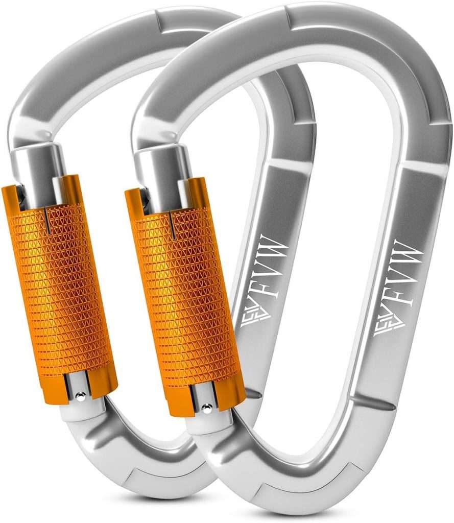 FVW Auto Locking Rock Climbing Carabiner Clips,Professional 25KN (5620 lbs) Heavy Duty Caribeaners for Rappelling Swing Rescue  Gym etc, Large Carabiners, D-Shaped