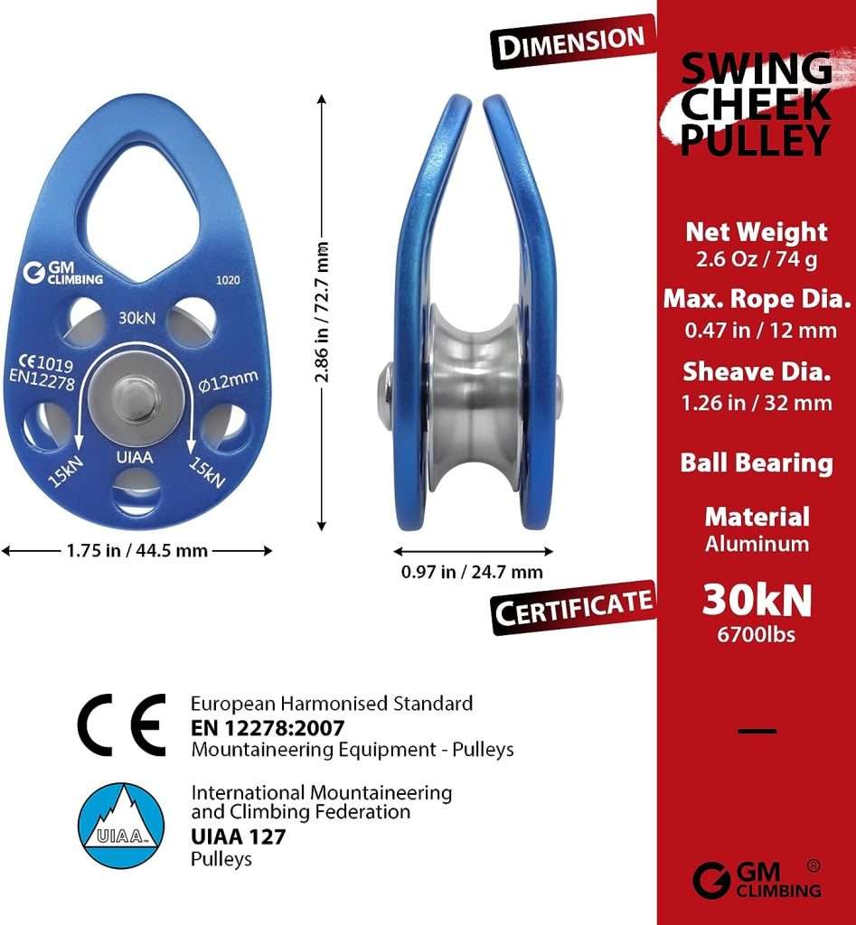 GM CLIMBING UIAA Certified 30kN Swing Cheek Micro Pulley Ball Bearing CE General Purpose
