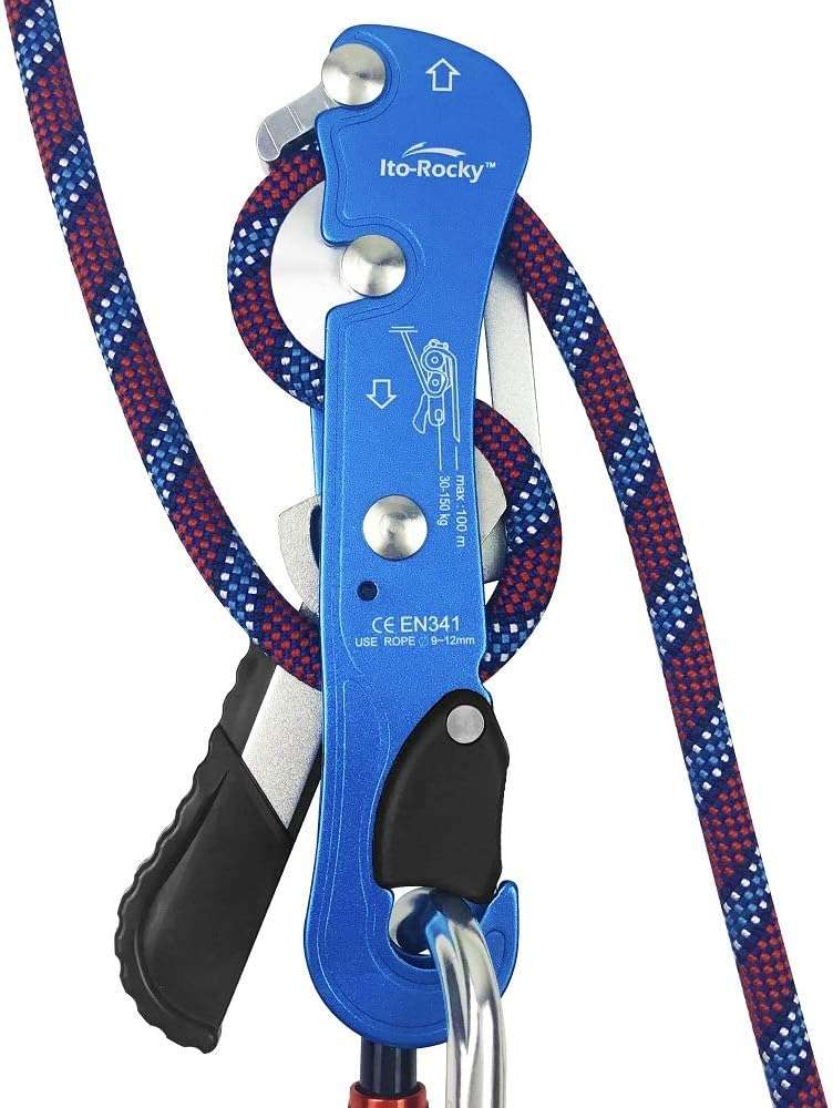 Ito Rocky Climbing Stop Descender Rappelling Anti-Panic Belay Devices for 9-12mm Rope Rescue Equipment Hand Controls Desingned