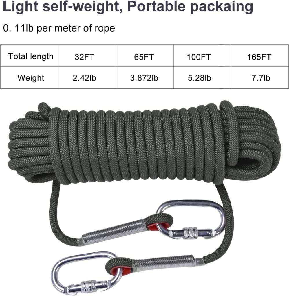 LZ.MZXU Climbing Rope, 12 mm Static Climbing Rope, 32FT(10M) 65FT(20M) 100FT(30M) 164FT(50M) Outdoor Rock Climbing Rope, Escape Rope, Rappelling Rope, Fire Rescue Parachute Rope