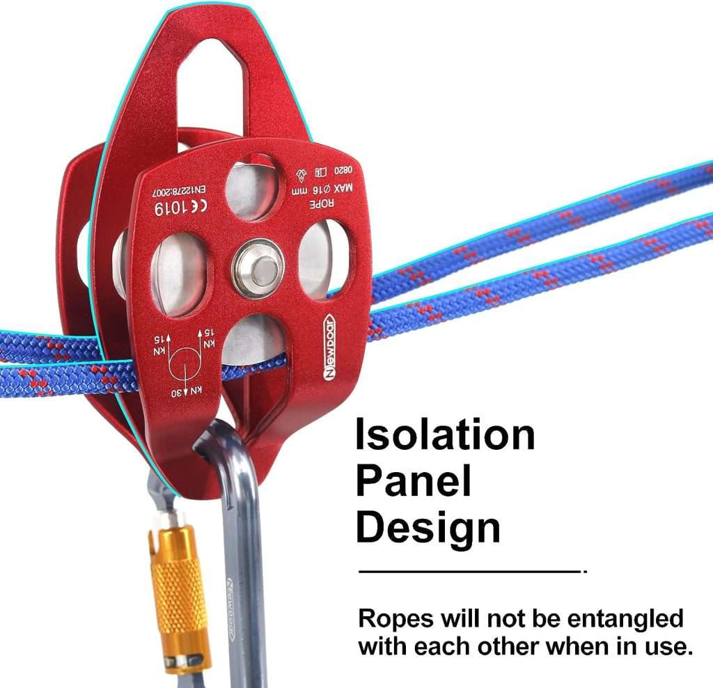 NewDoar 30 KN CE Certified Large Rescue Pulley Single/Double Sheave with Swing Plate