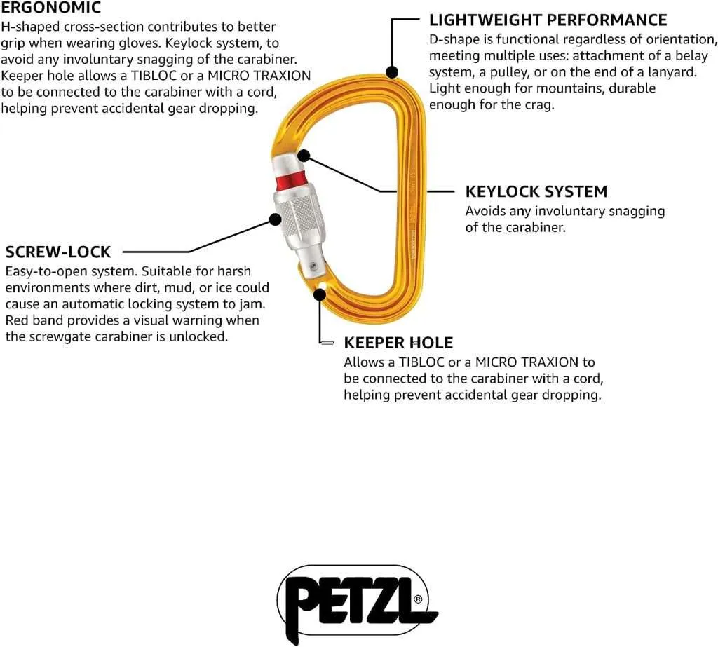 Petzl SMD Carabiner - Versatile, Lightweight, Compact, D-Shaped Locking Carabiner for Rock and Ice Climbing