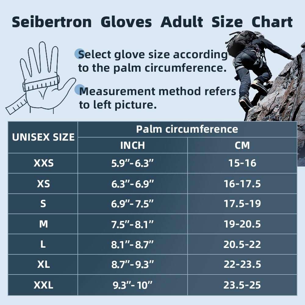 Seibertron Full Finger Padded Palm Lightweight Breathable Climbing Rope Gloves for Climbers, Rock Climbing, Rescue, Adventure, Sailing, Kayaking, Outdoor Sports