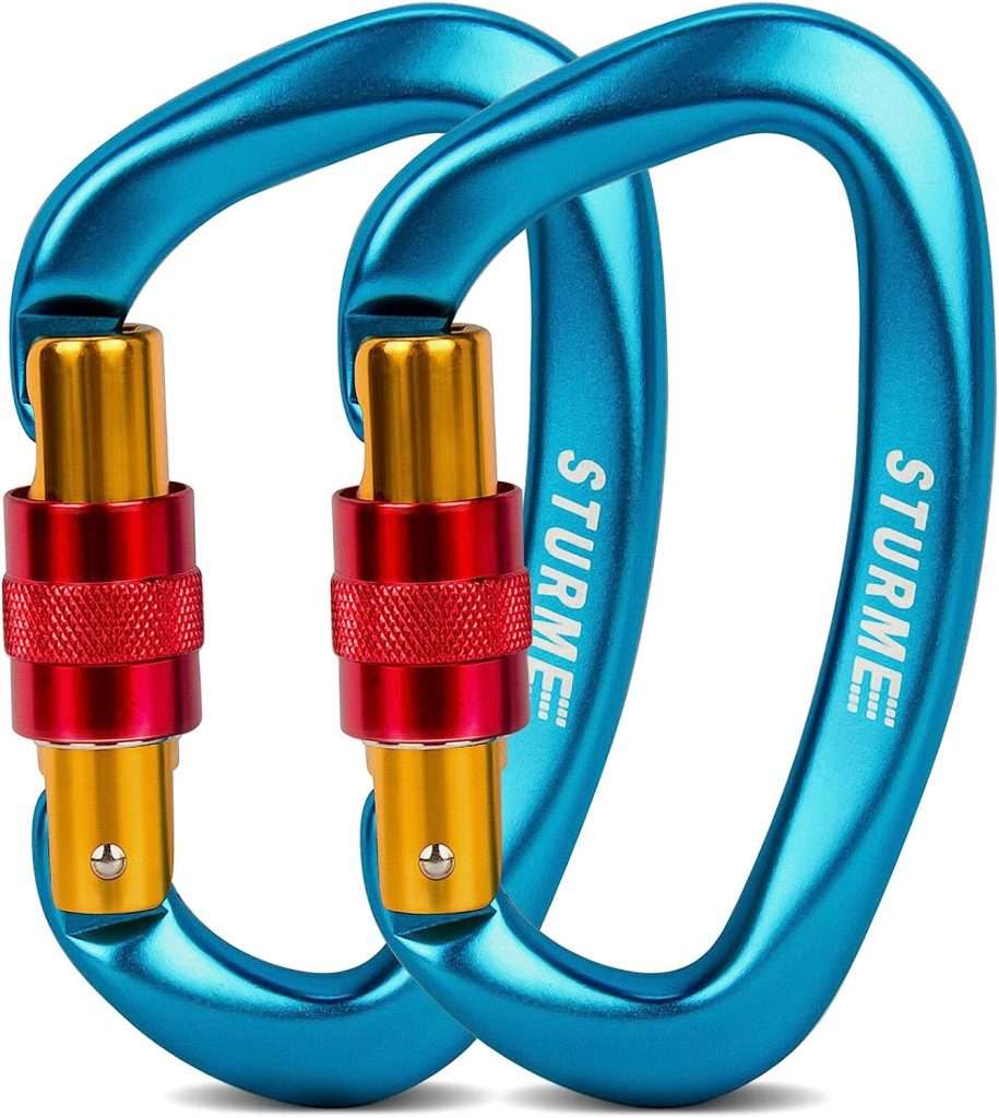 STURME UIAA Certified Climbing Carabiner Clips, 2 Pack 25KN(5623lbs) Screwgate Locking Carabiner Heavy Duty Caribeener Clips, Large Carabiner D Ring for Rock Climbing  Mountaineering