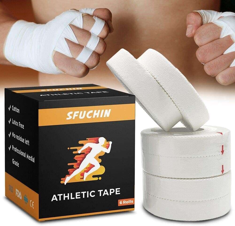 White Athletic Tape (6 Pack 0.5 10 Yards) - Finger Tape - Medical Tape - Foot Tape - No Sticky Residue  Easy to Tear - for Rock Climbing, Jiu-Jitsu, Grappling, Martial Arts, Hockey Stick, Lifters