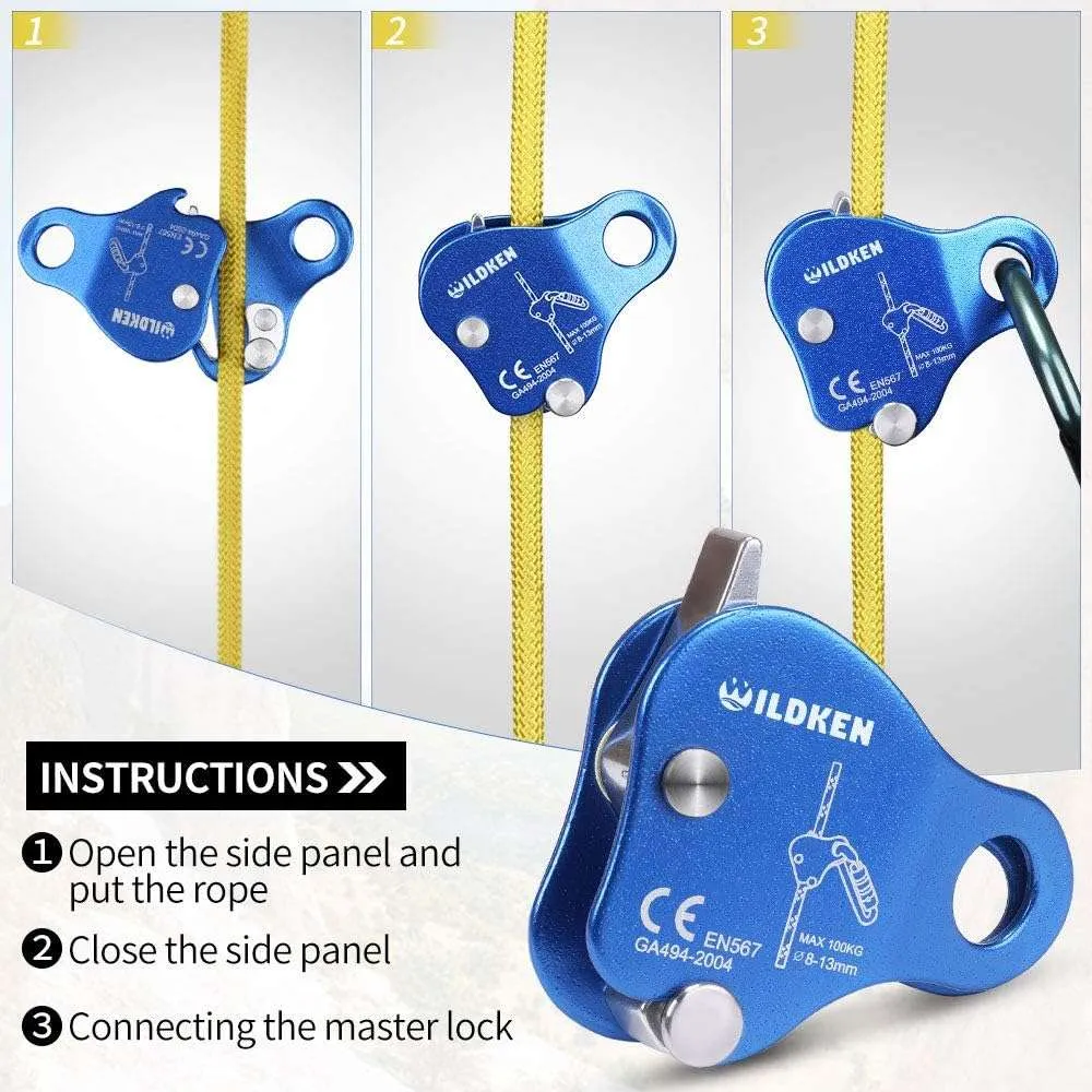 WILDKEN Climbing Ascender Fall Protection Belay Device Climbing Rope Grab for Rock Climbing Mountaineering Tree Arborist Expedition Caving Rescue Aerial Work